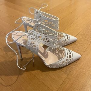 Nicholas Kirkwood white laser cut heels